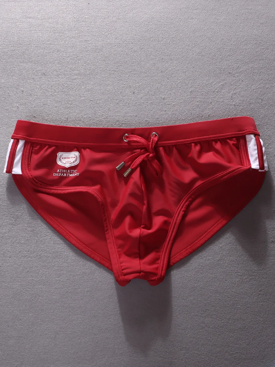 Trendy Men's Swimming Trunks Low Waist Sexy Pure Color Logo Design Swimming Shorts Nylon Spandex Blend Chlorine Resistant