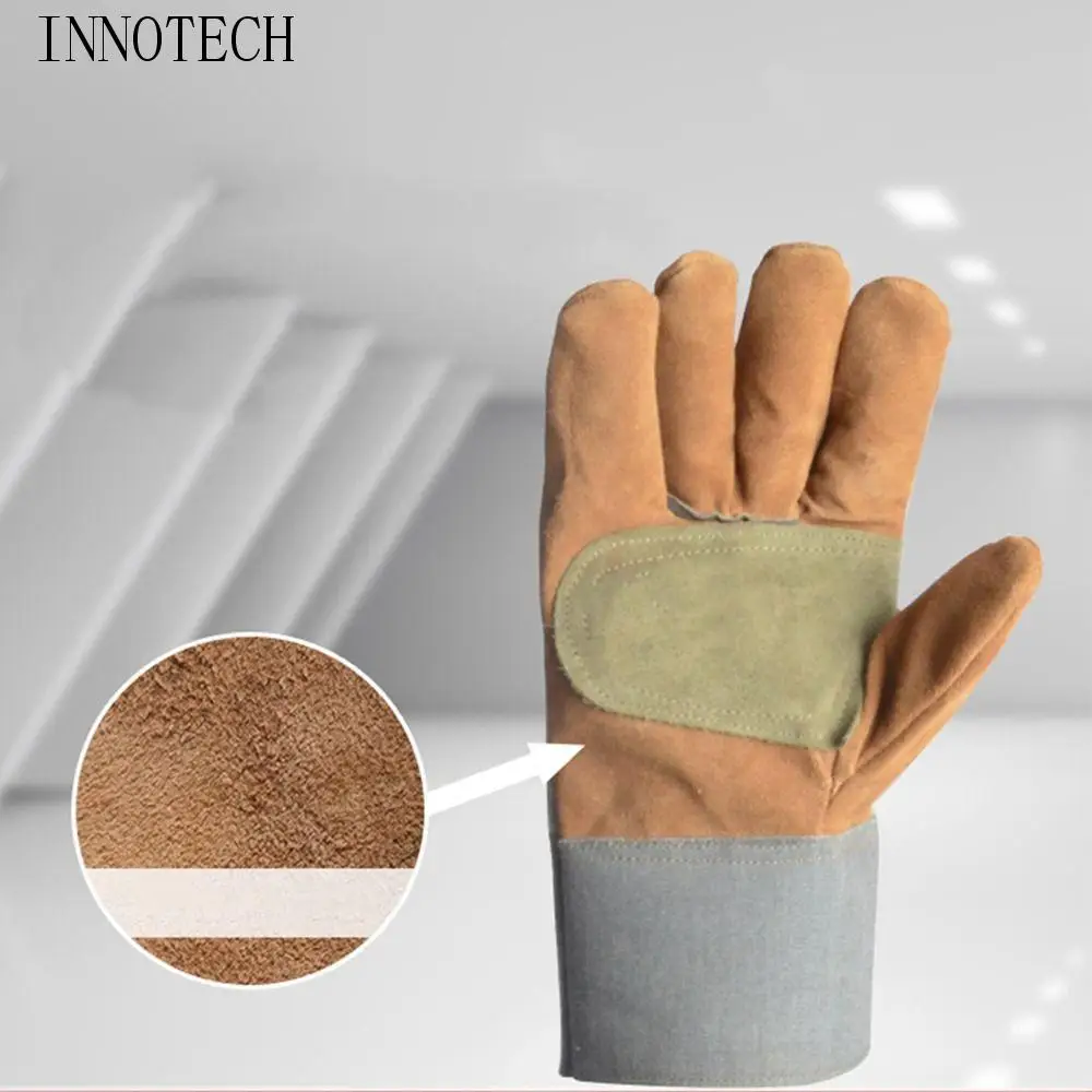 

1 Pair Abrasion Resistant Leather Work Gloves Labor Protection Thickened Cowhide Welding Gloves Heat Resistant