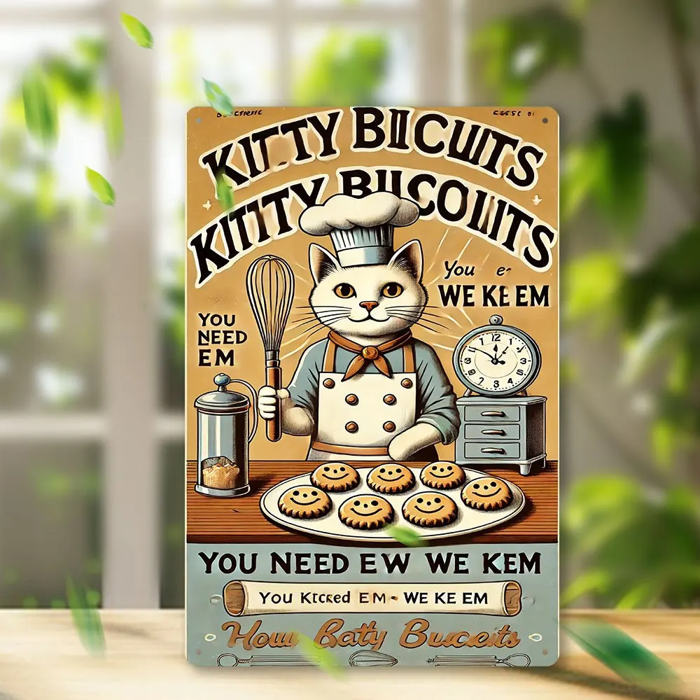 

Vintage Cat Chef Baking Cookies Wall Art - Retro Metal Sign, 7.8x11.8inch, Easy Install for Home, Kitchen, Cafe Decor