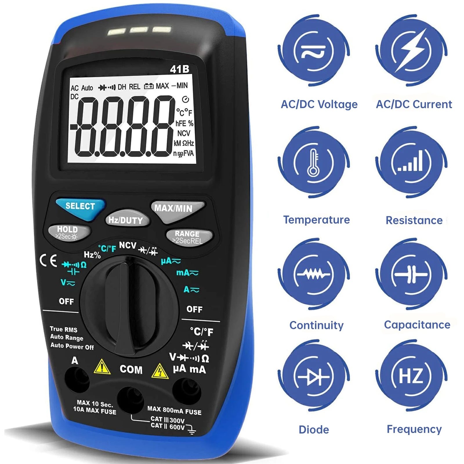 Multimetr cyfrowy HoldPeak TRMS — miernik z automatycznym zakresem 6000 zliczeń, napięcie/artykuł AC/DC, rezystancja, pojemność, temperatura