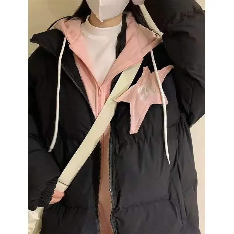 

Outerwear Bread Style Winter Thickened Coat Loose Women's down Cotton Jacket with Hat College Style Design Versatile