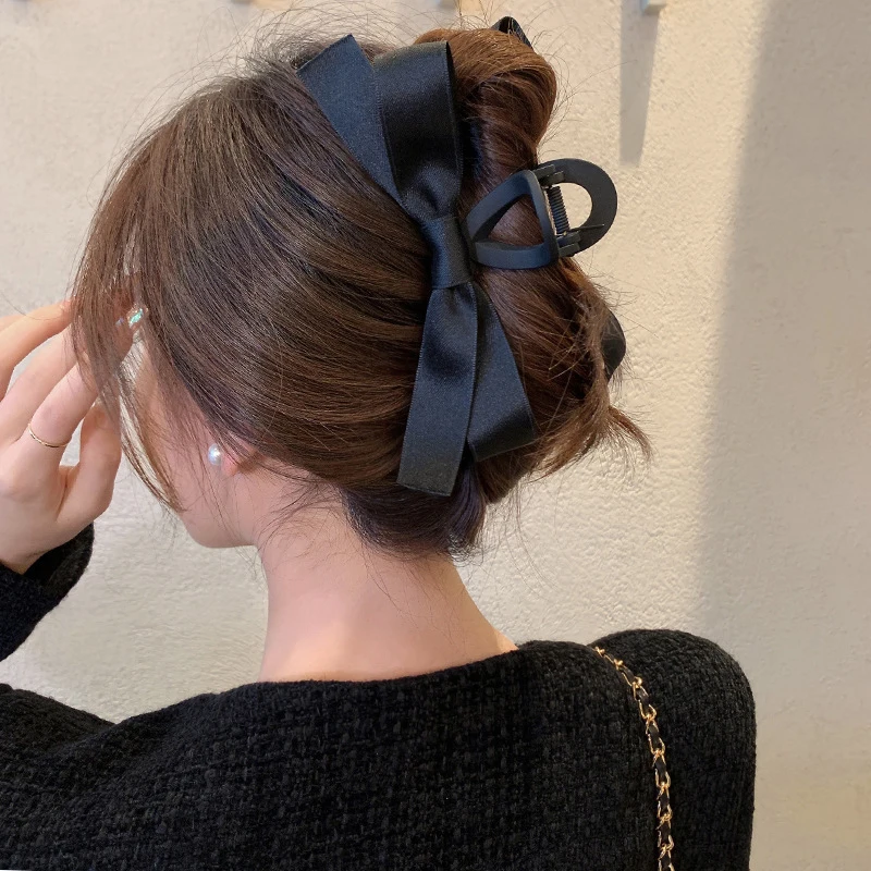 Vintage Satijn Haarspelden Big Fluwelen Strik Mode Elegante Vrouwen Zwarte Strik Haarklauw Haarclips Koreaanse Haaraccessoires