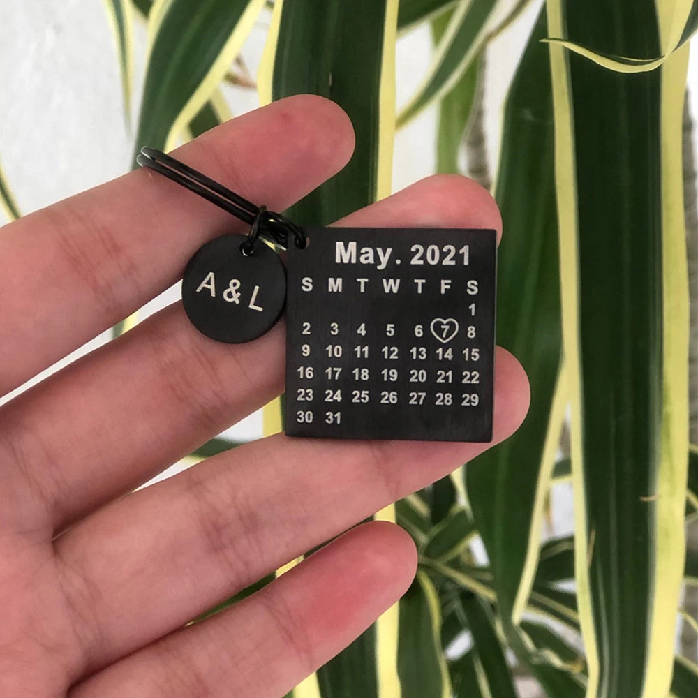 Custom Calendar Keychain Anniversary Date Keyring Valentines Gift For Women Men Housewarming Personalized Couple Name Key Chain