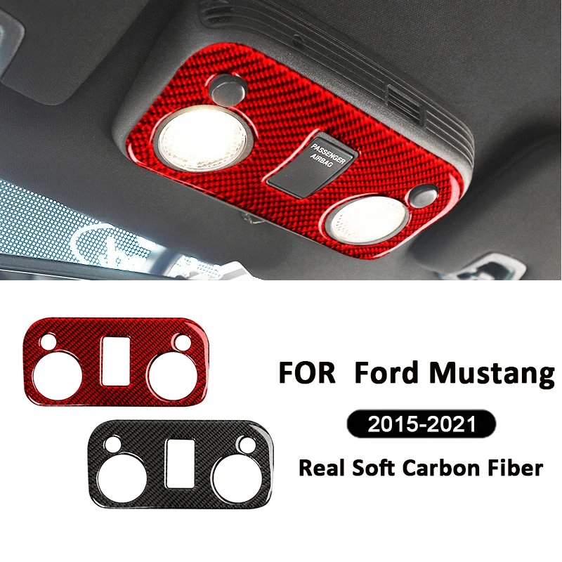 

Carbon Fiber Car Roof Reading Light Panel Book Lamp Cover Trim Frame Interior Decoration Sticker For Ford Mustang 2015-2021