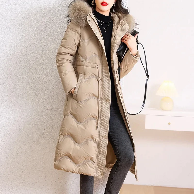 White Duck Down Coat Women 2023 Winter Jacket Fashion Slim  Versatile Casual Down Jackets Female Fox Fur Collar Hooded Parkas