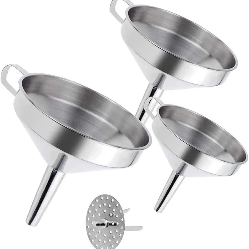 Kitchen Funnel Set 3 Pieces Stainless Steel Funnel Filter Set for Transferring Liquid Liquid Chemical Ingredients Powder