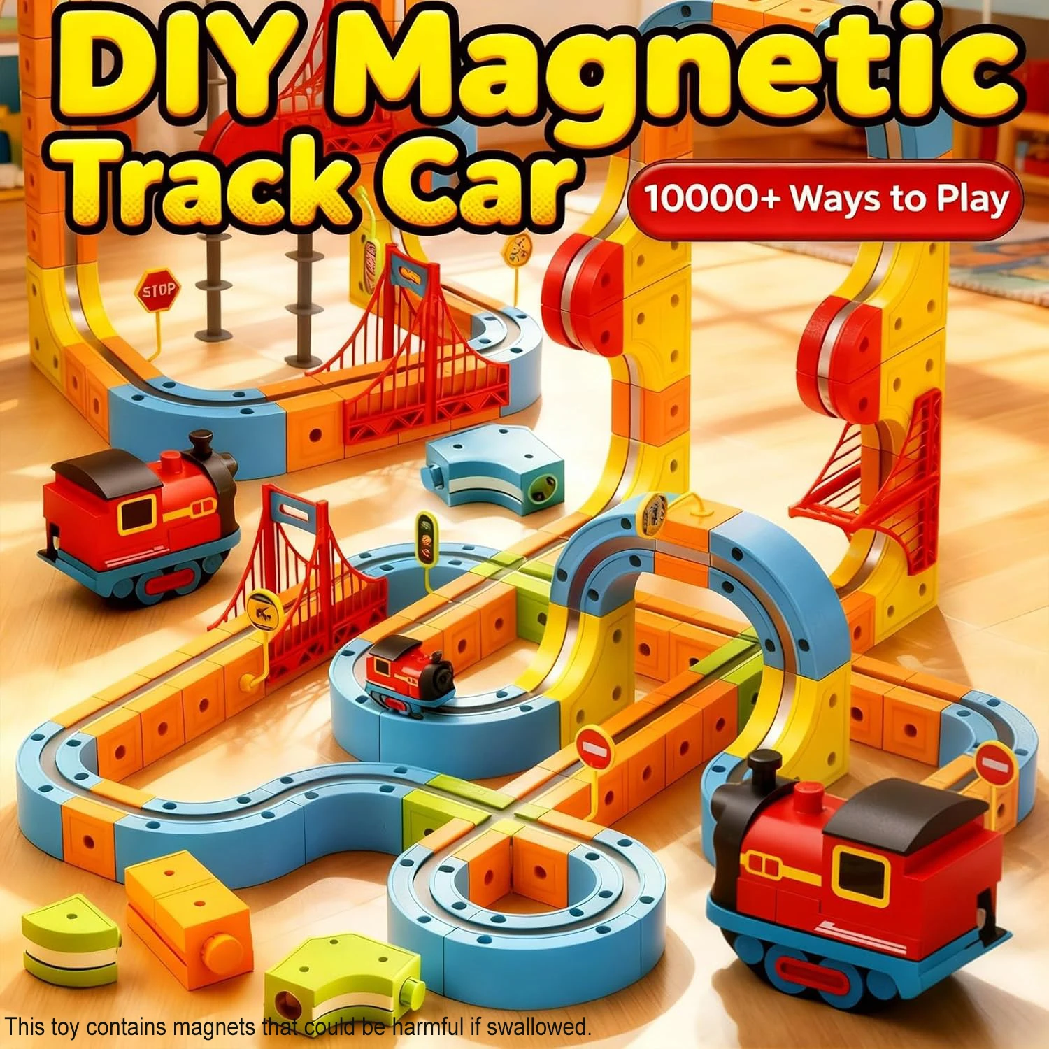 Juego de vías de tren magnético eléctrico para niños, pista de carreras Flexible DIY, bloques de construcción, cubo de juguete, vástago, regalo de cumpleaños de aprendizaje
