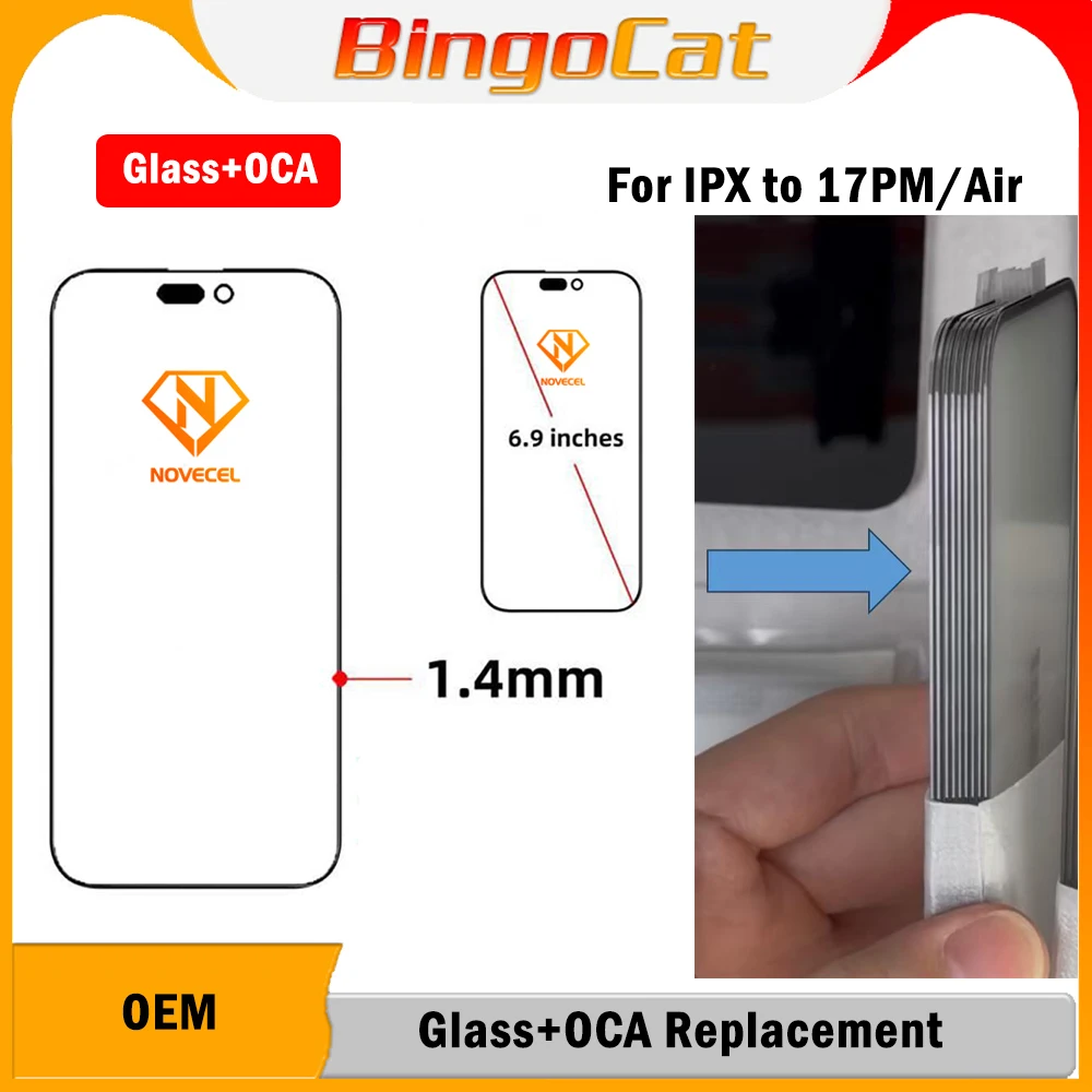 NOVECEL 5 szt. 17Pro max OEM Szkło Dotykowe z Powłoką UV-Lite WrinkleFree OCA do iPhone 16 15 14 13 12 Pro Max - Zamiennik