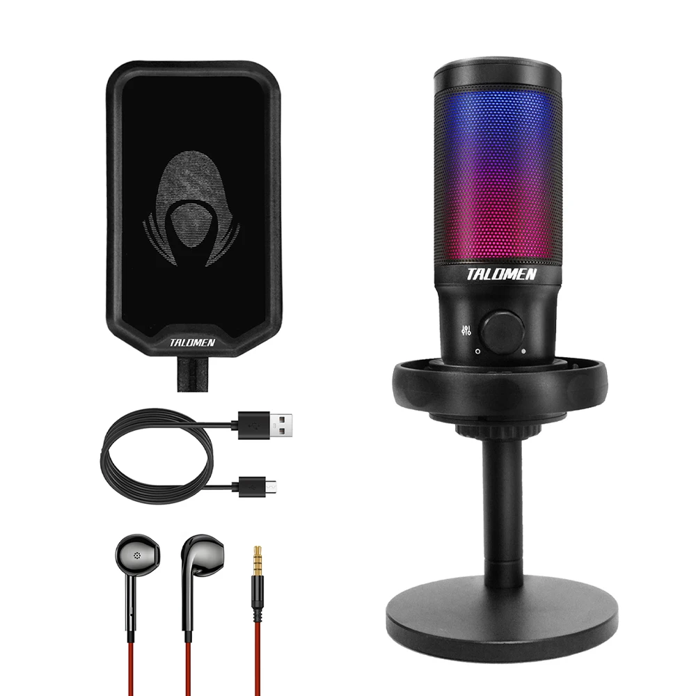 talomen USB Gaming Microphone for PC, PS4/PS5, RGB Condenser Microphone with Rapid Mute, Gain Control,  F8