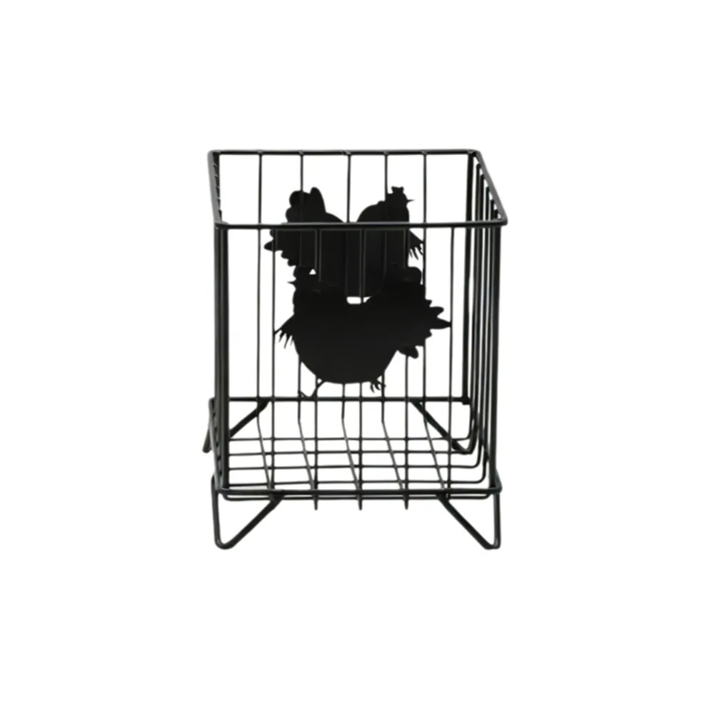 Rustic Egg Gathering Basket Openwork Iron Hen Pattern Storage Basket Sturdy Decorative Food Storage Box Refrigerator Storage