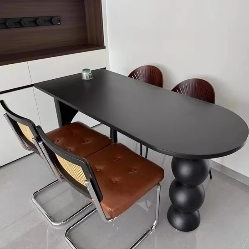 

French antique semi-circular island table solid wood dining table small apartment designer creative living room wall long dining
