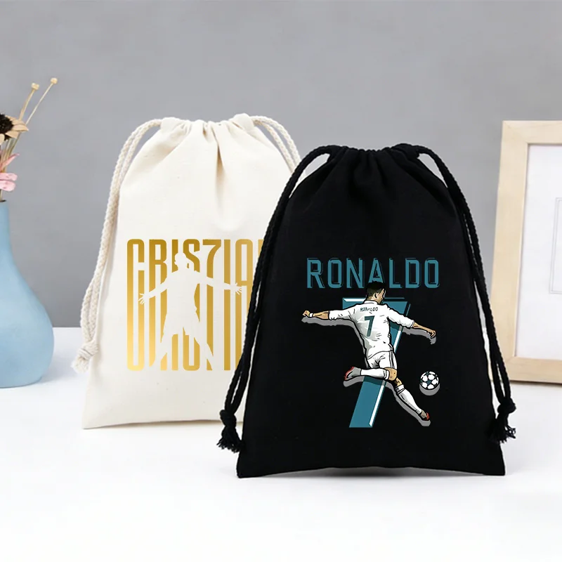 

Сумка-мешок с завязками «Криштиану Роналду» (CR7), хлопковая, для хранения вещей, подарочная, для декора на день рождения, футбольная, крутая, с карманом