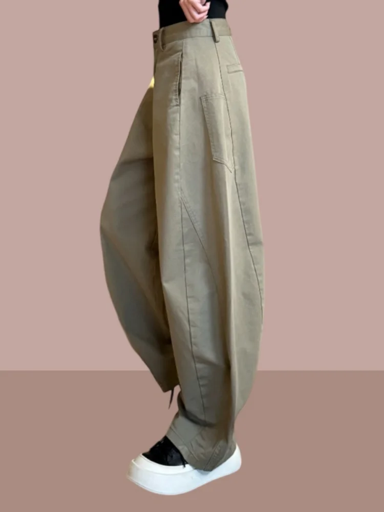 American Retro High Waist Wide Leg Work Pants Women's Casual Pants Spring Autumn 2025 New plus Size Slimming Knife  Pants