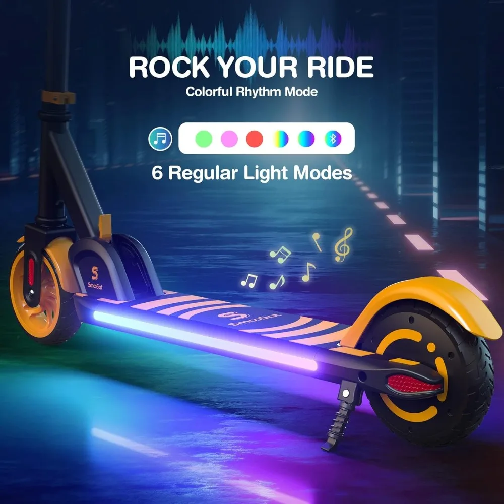 Apex Electric Scooter for Kids Ages 8+, Bluetooth Music Speaker, 5/8/10 MPH, 60 min Ride Time, Colorful Lights