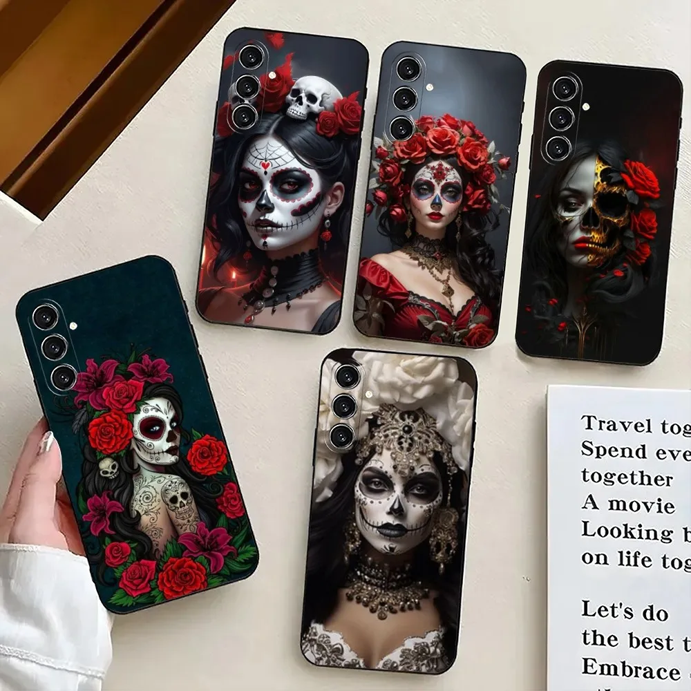 Mexican Catrina Skull Girl   Phone Case For Samsung S24,21,22,23,30,Ultra,S20,Plus,Fe,Lite,Note,10,9,5G Black Soft Cover