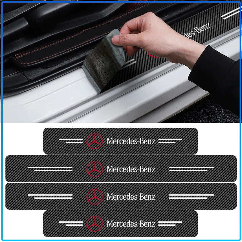 4Pcs Car Door Threshold Carbon Fiber Scuff Plate Sticker Accessories For Mercedes Benz AMG W204 W213 W205 W211 W212 W176