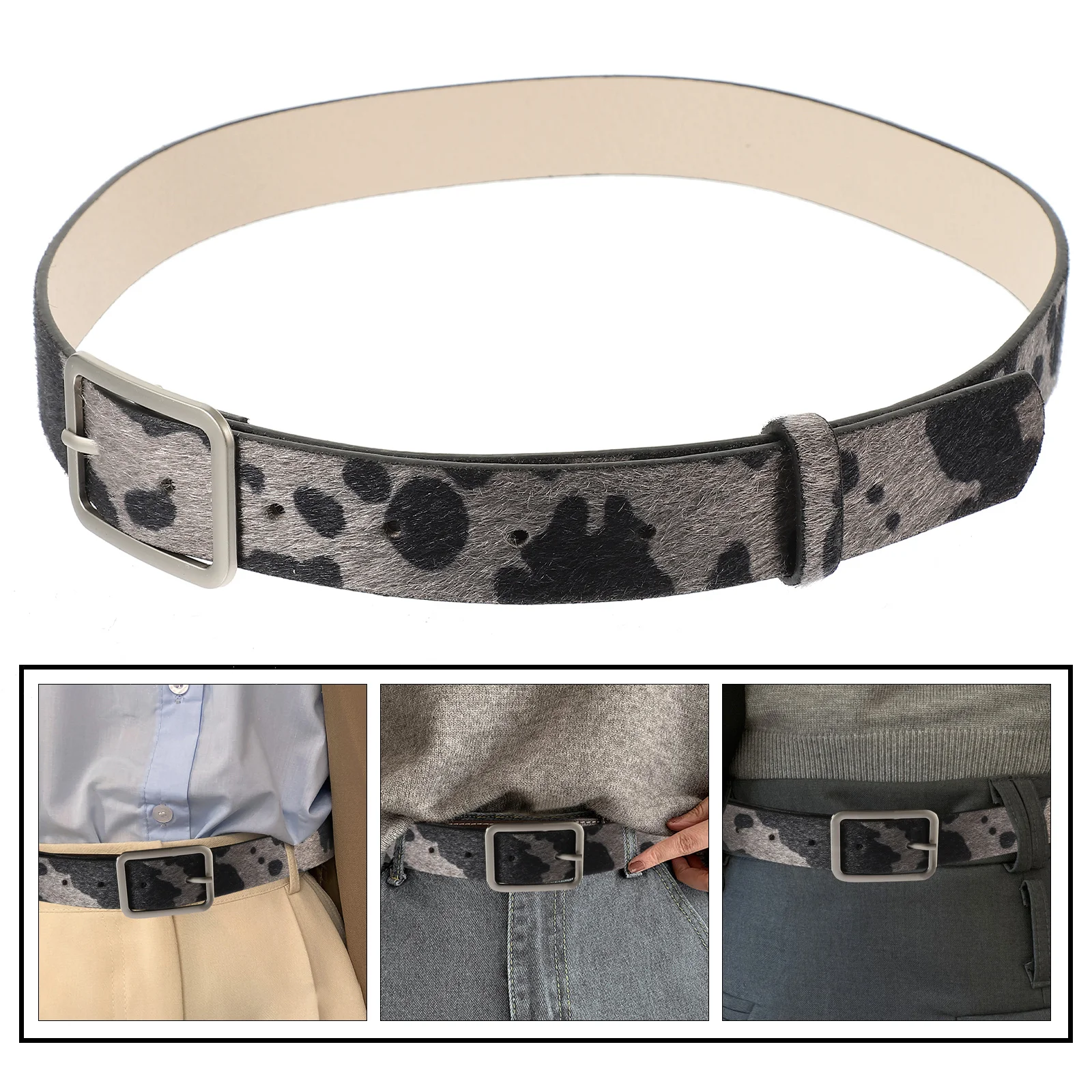 

PU Cow Print Belt Adjustable One Size Western Style Belt for Women Casual Print Western Belts for Women