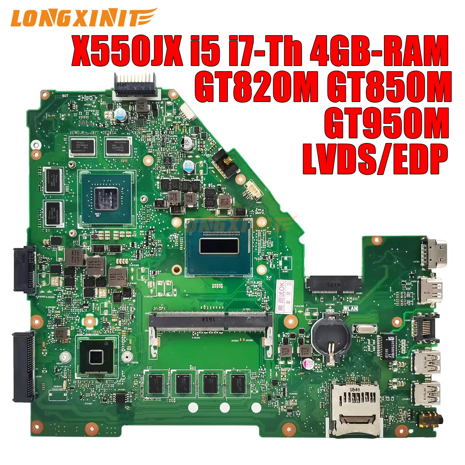 

X550JX motherboard For ASUS FX50J X550JF X550JD X550JK A550J X550J W50J X550JX K550J I5 I7 4GB-RAM GTX950M/GTX850M/GT820.