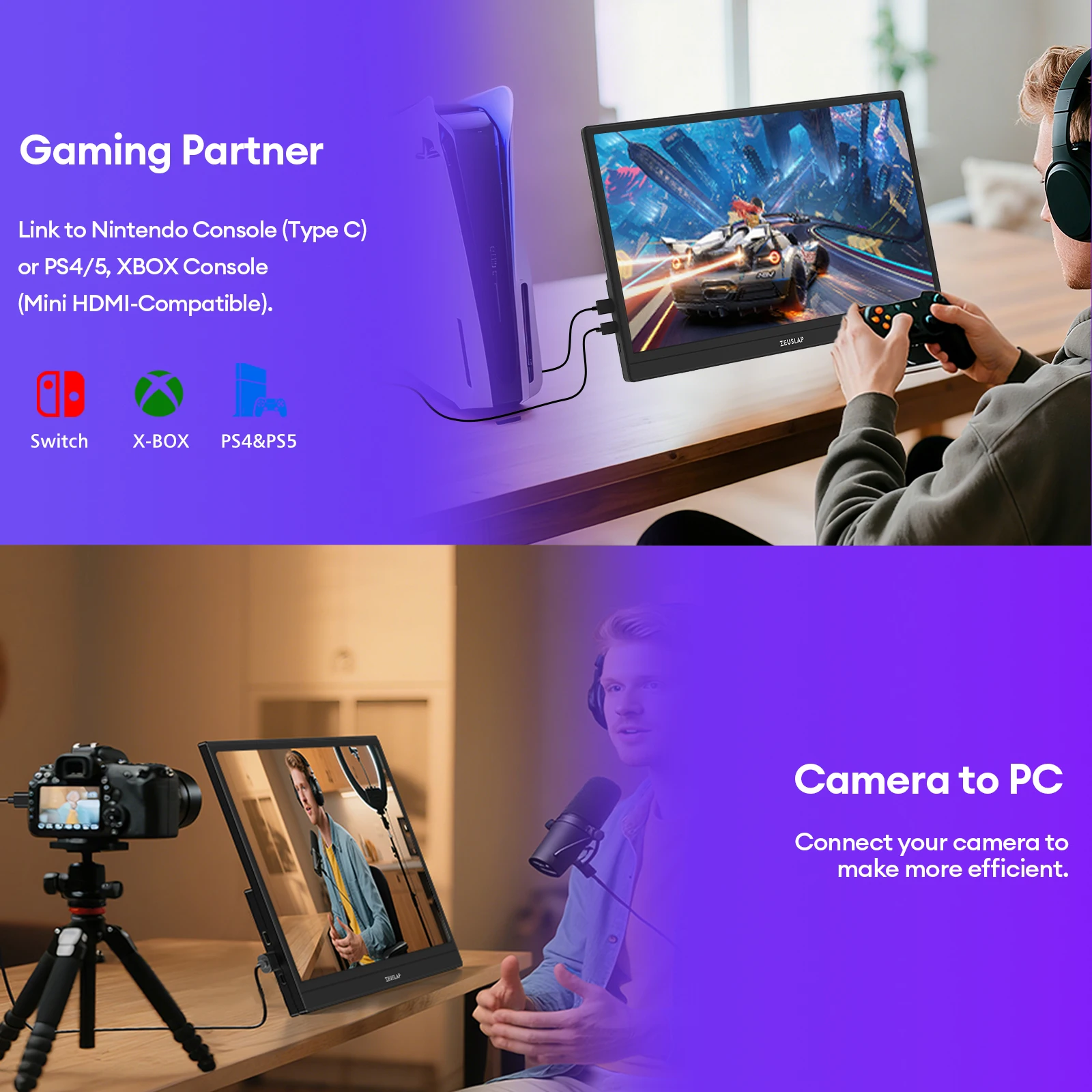 [제우스랩] ZEUSLAP 15.6" FHD 1920x1080P IPS 패널 USB-C HDMI 소스 휴대용 모니터(휴대폰, 노트북, PC, Nintendo Switch 두 번째 디스플레이용) 썸네일 5