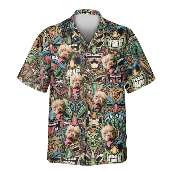 DIY Custom Puppy Face Aloha Shirt Retro Tropical Surf Beach Scenery All Over Print Button Down Shirt Nice Gift For Dog Dad Pet