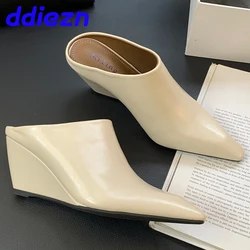 New Footwear Wedges Slides Slippers Shoes For Women 2024 Fashion Pointed Toe Ladies High Heels Pumps Slippers Shoes Female Mules