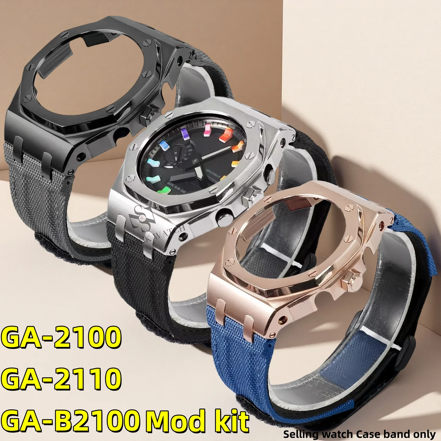 For Casio G-SHOCK GA2100 GA-2110 GA-B2100 Nylon leather watch strap+metal case 5611 farm Oak series modified watch Accessories