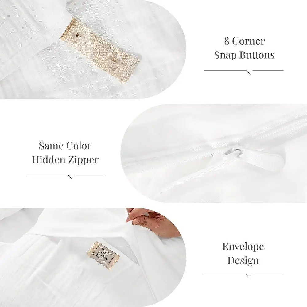 Soft Cotton Queen Duvet Cover Set 3 Pieces Sandwashed Breathable Fabric Zipper Closure Corner Buttons Eco-Friendly Reusable