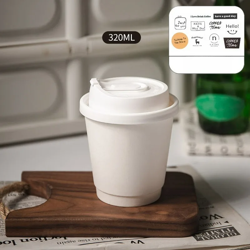 Disposable Double-layer Paper Cup Coffee Latte Cold Drink Hot Drink Cup Thickened with Lid Disposable Paper Cup - view 6