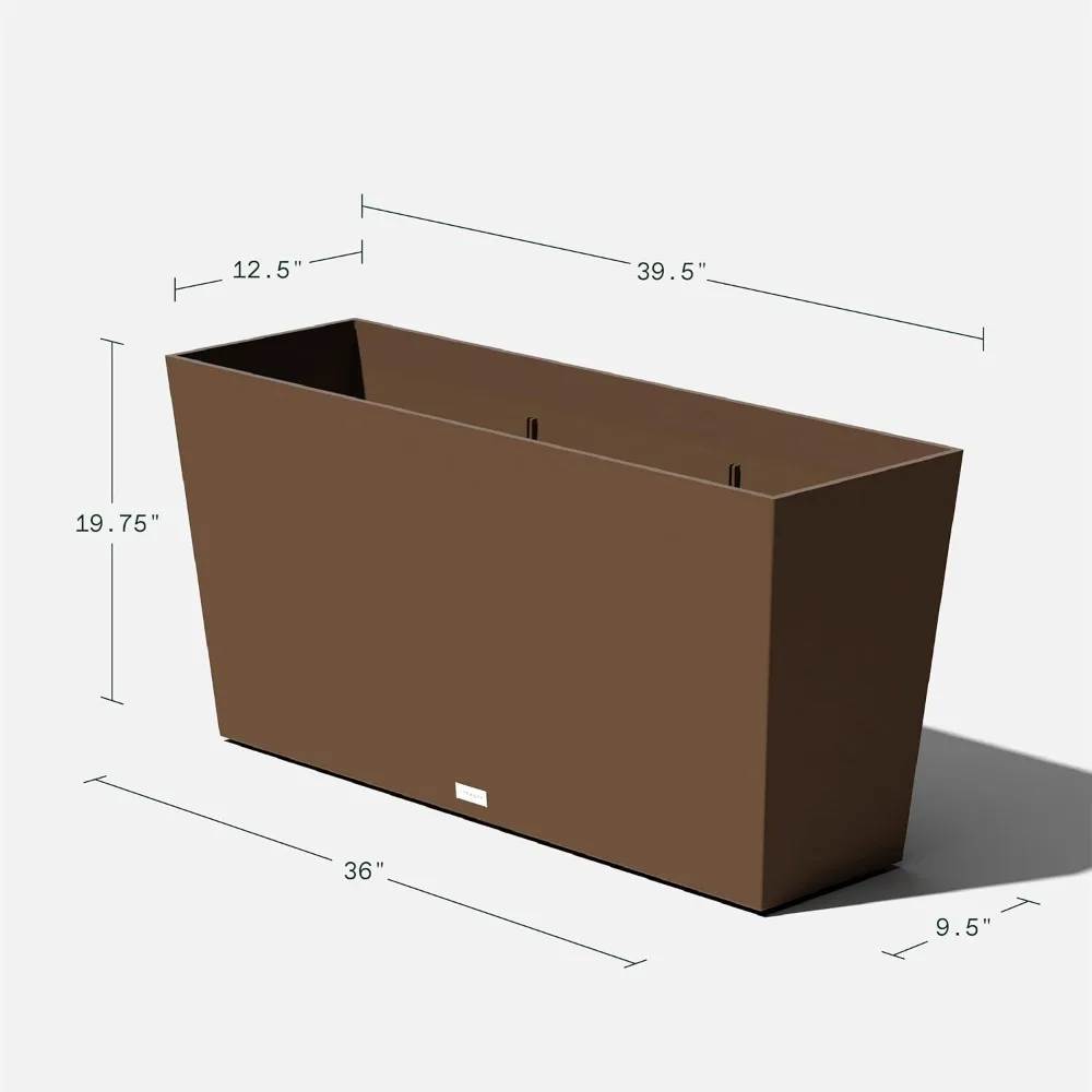 Длинный желобный кашпо с отделкой эспрессо, 39 дюймов, набор из 2 лотков для блюдца для наружного использования в помещении