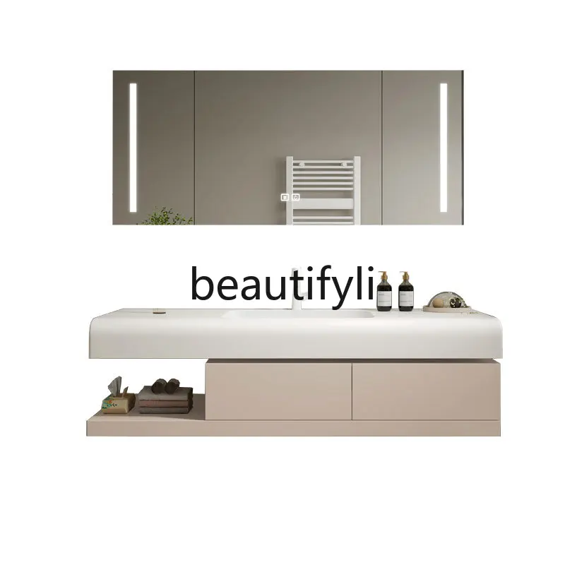 

Modern simple Keli skin-resistant integrated basin bathroom cabinet oak solid wood wall cabinet light luxury wash basin cabinet