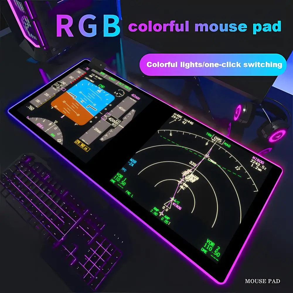 

RGB Desk Mat Aviation Theme Mouse Pad Large Rubber Anti-slip Aircraft Dashboard HYBXAXC Office and Gamr Keyboard Mats Decor Mat