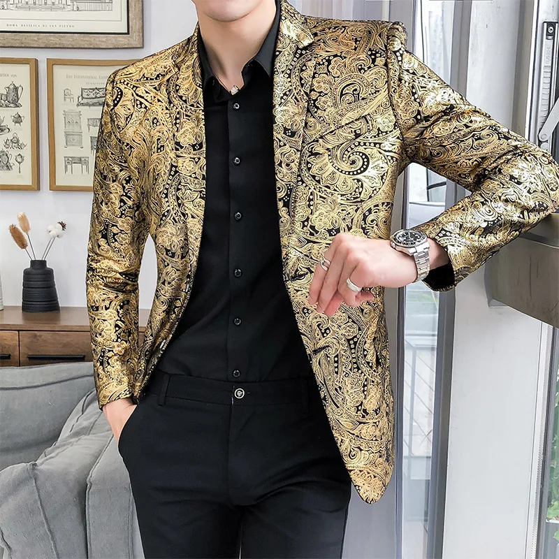 Stage Suit Men\'s Performance Clothing Gold Suit Jacket Top Handsome and Good-Looking Suit Youth Fashion Party Suit Fashionable