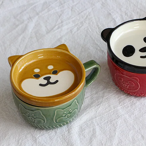 Japanese ceramic cartoon cat mug cute breakfast mug milk mug creative coffee mug with lid couple cupCat Cup Shiba Inu Coffee