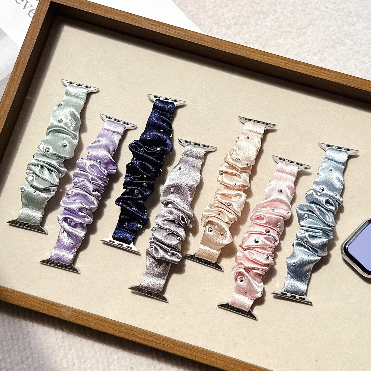Satin Scrunchie Strap for Apple Watch Band Series 12 11 10 9 8 SE Ultra 4 3 Hot-fix Rhinestone Bracelet 49mm 42mm 46mm 40mm 44mm