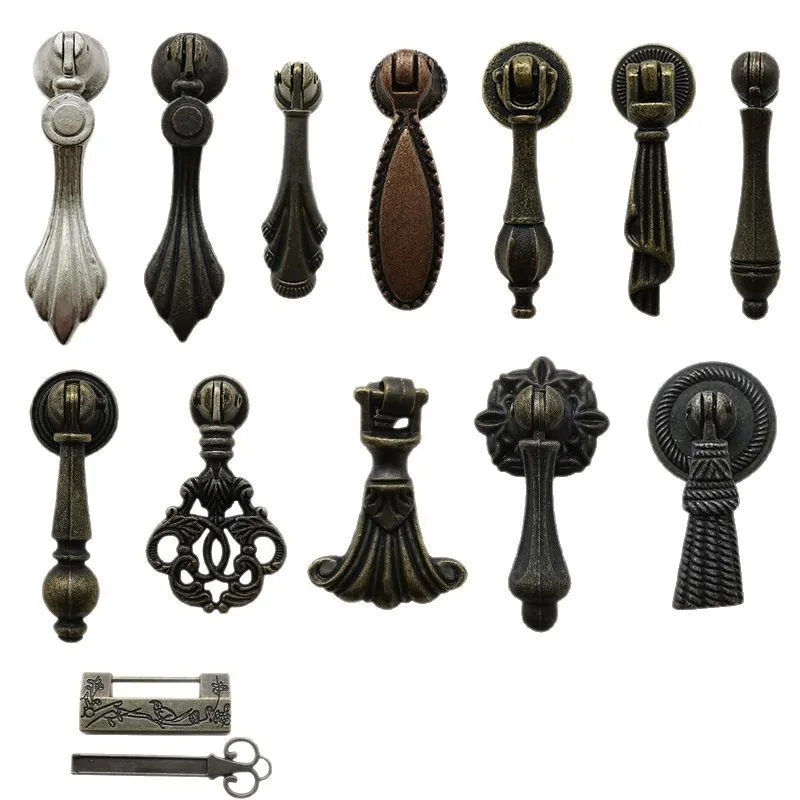 New Chinese style two antique drawers zinc alloy cabinet door strip furniture black handle