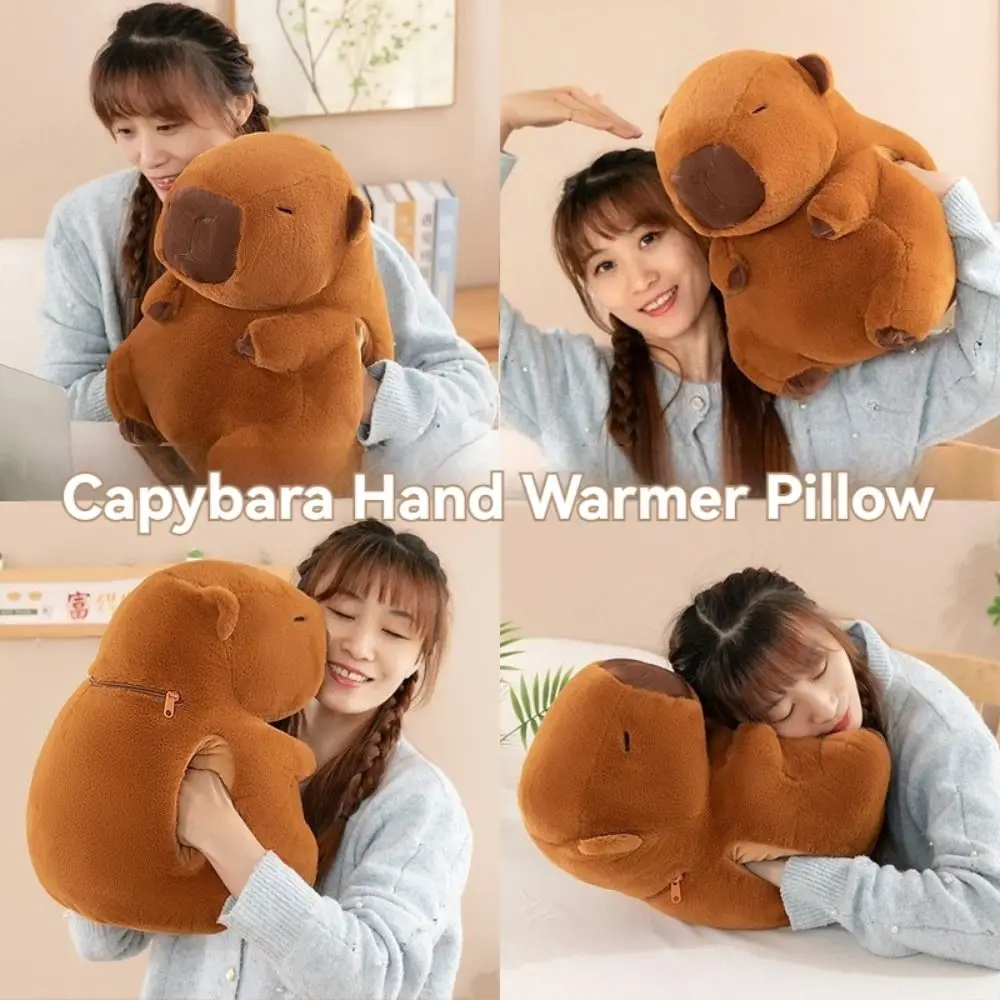 Almohada suave para calentador de manos de capibara, calentador de manos de felpa de capibara relleno de dibujos animados, muñeco de peluche de capibara divertido portátil