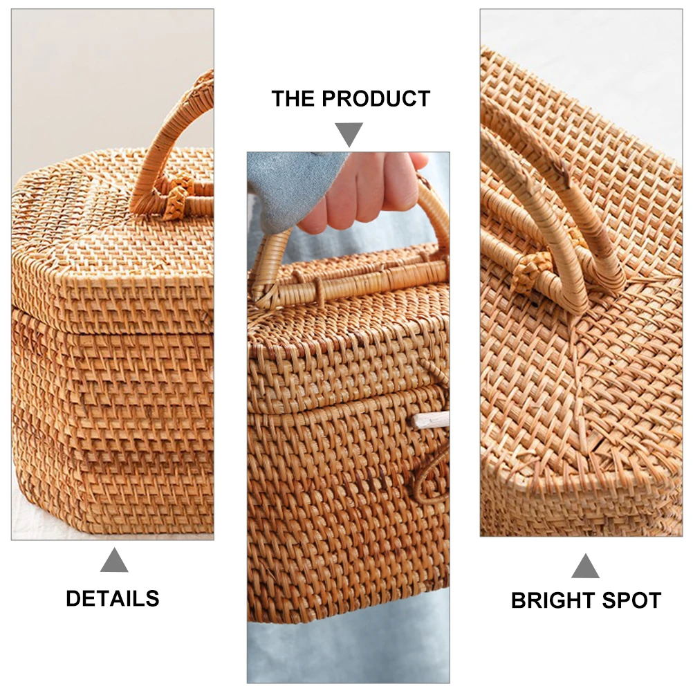 

Rattan Storage Box Woven Basket Home Decor Harvest Baskets Snack Organizer Portable Friendly Living Bedroom Office
