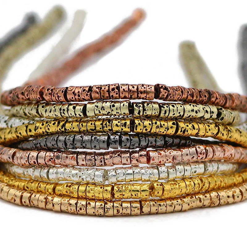 YHBZRET Płaska okrągła moneta Lava Natural Stone Rose Gold Color Red Bronze Spacer Loose Beads For Jewelry Making Diy Bracelets 4x2mm