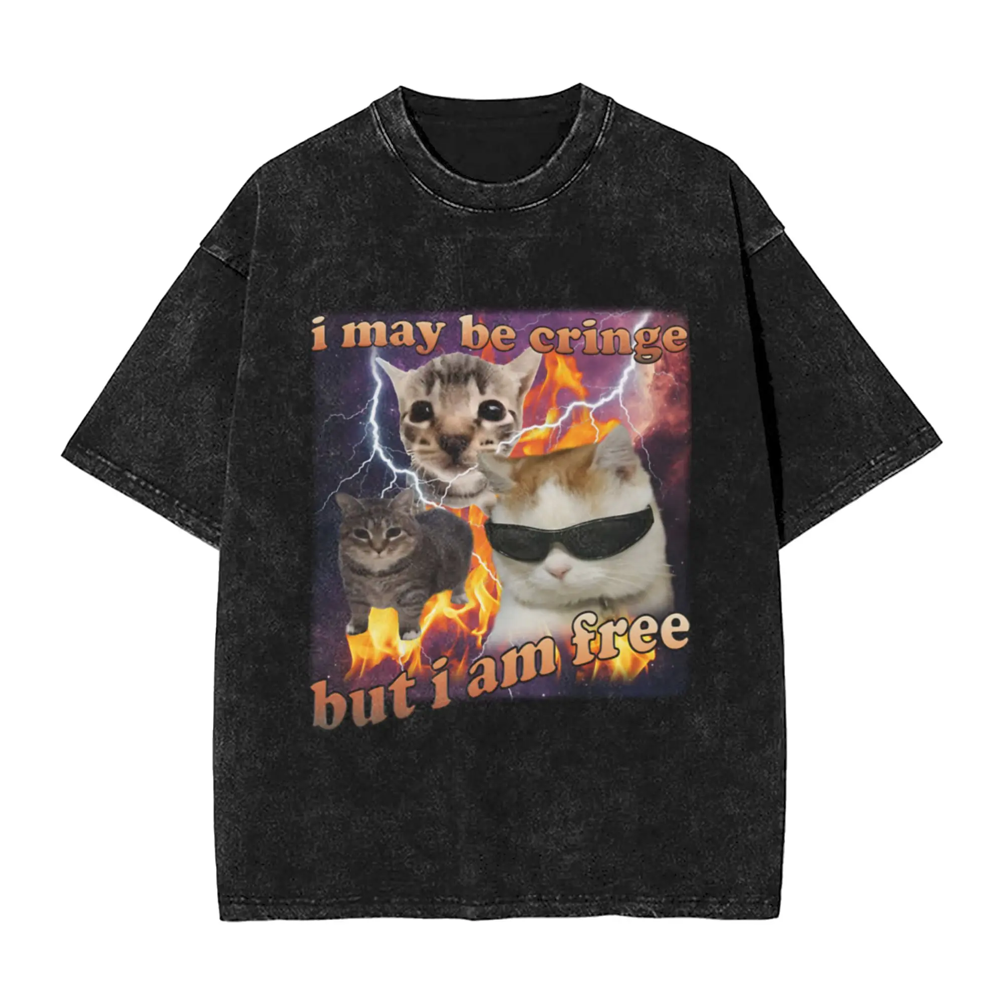 I may be Cringe Funny Cat Meme Unique Trendy A T-Shirt Oversized Short Sleeve Men's Women's Cotton Tees Tops