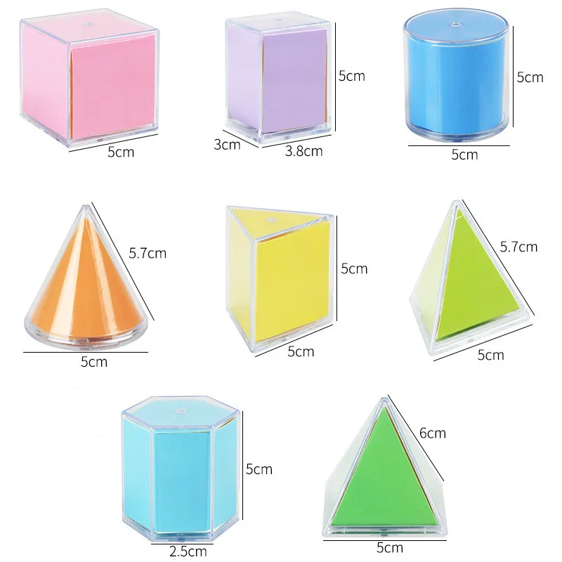 8 stuks Transparante 3D Montessori geometrie Solids Model leermiddelen Afneembare wiskunde leermiddelen Stapelen Spel speelgoed