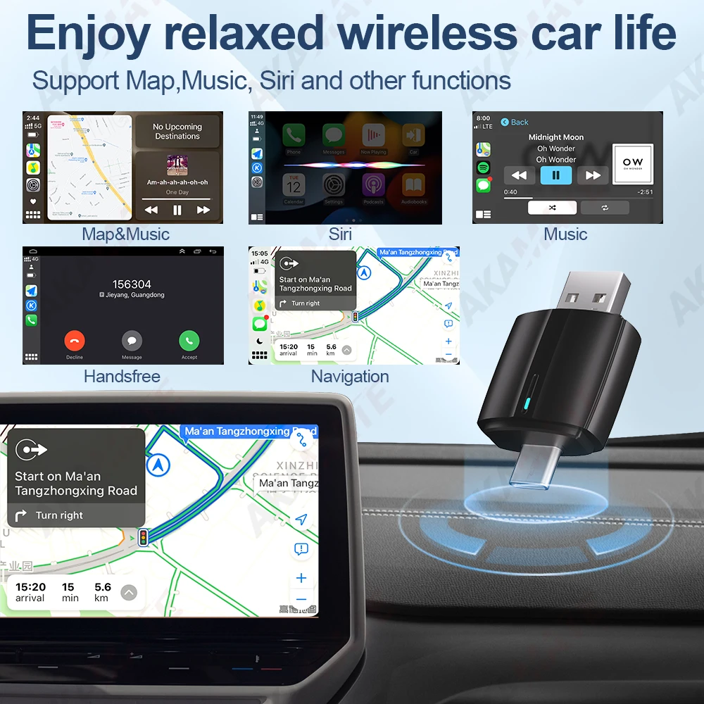 2in1 Wireless CarPlay Dongle แบบมีสายไร้สาย Android Auto รถวิทยุ Type-C USB Plug and Play สําหรับ Audi Toyota VW Benz สําหรับ OEM