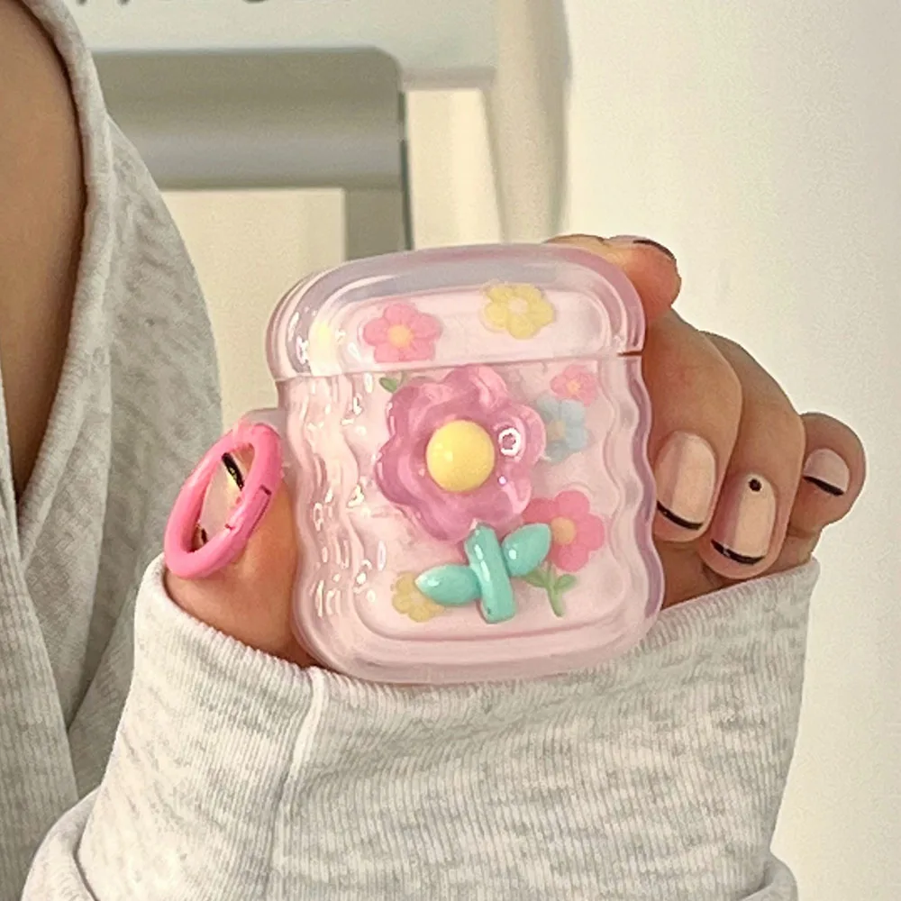 INS 3D Hồng Tai Nghe Chụp Tai Dành Cho Tai Nghe AirPods 3 Pro 2 Cho Bé Gái Tặng Lượn Sóng Khung Bảo Vệ Mềm Mại Ốp Lưng cho AirPod 2 Móc Khóa