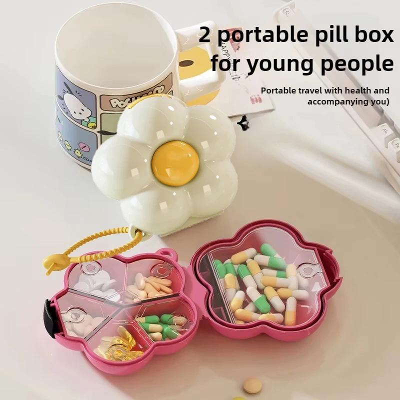 UNTIOR Pillendose Mini Multifunktionaler Reise-Medikamenten-Organizer mit Fach Dopamin-Wind-Medikamenten-Tabletten Blumen-Aufbewahrungsbox