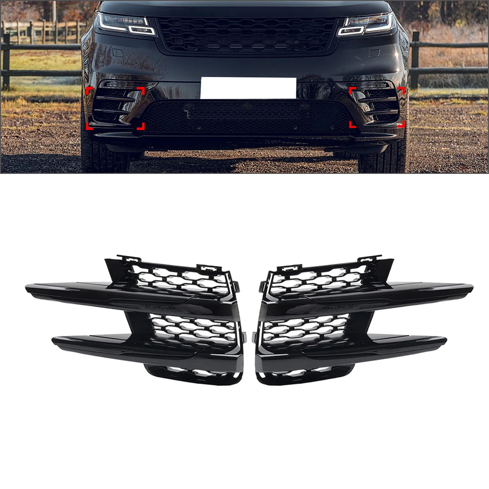 

1Pcs Front Bumper Spot Light Grill Fog Light Grille Cover LR095020 For Land Rover Range Rover Velar 2017-2022 Glossy Black ABS