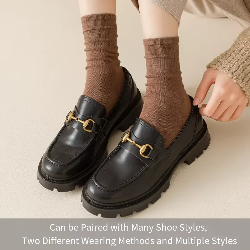 6 Pairs of Women Is Spring Or Summer Solid Colors Simple and Comfortable Mid Tube Socks Khaki Gradient Color image 2
