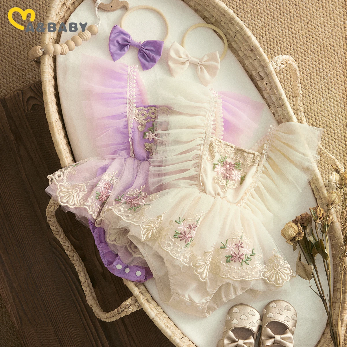 ma&baby 0-24M Princess Newborn Baby Girl Romper Infant Toddler Tulle Floral Embroidery Jumpsuit Overall Birthday Party Clothing