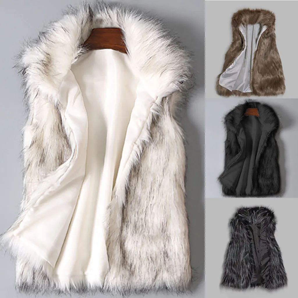 Winter Women\'s Vest Coat Wool Vest Faux Fur Vest Stand Collar Faux Fur Coat Vest Jacket Outdoor Windproof Coat