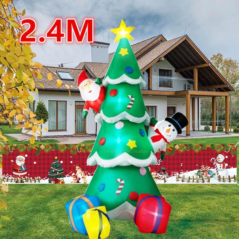 

2.4M Christmas Tree Snowman Santa Inflatable Toy, Built in LED Lights, Outdoor Garden Scene Decoration for Christmas