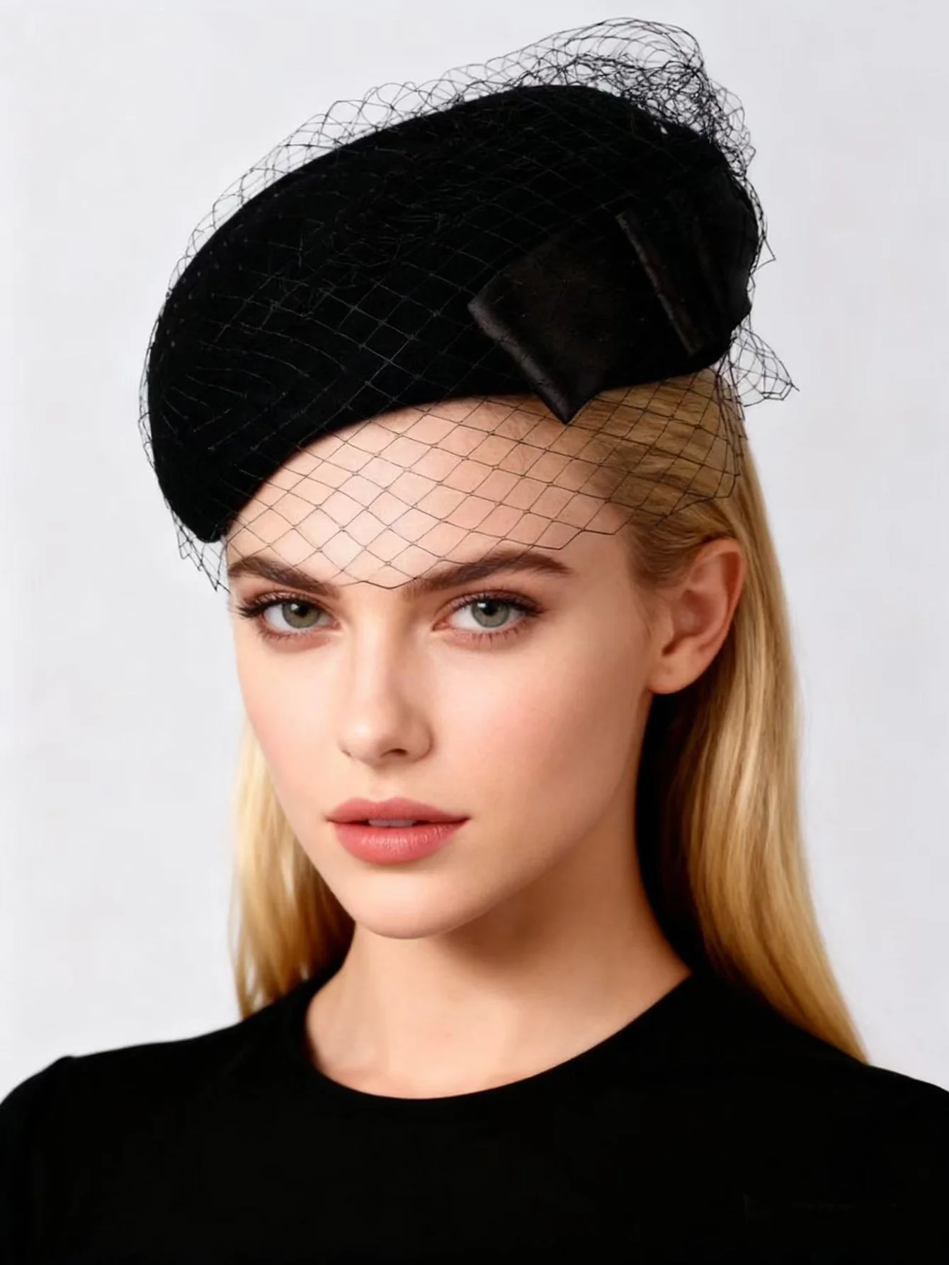 

Black Wool Felt Fascinator Hats For Ladies Women Femme Wedding Bride Elegant Tea Party Dress Formal Church Hat With Bow Veil