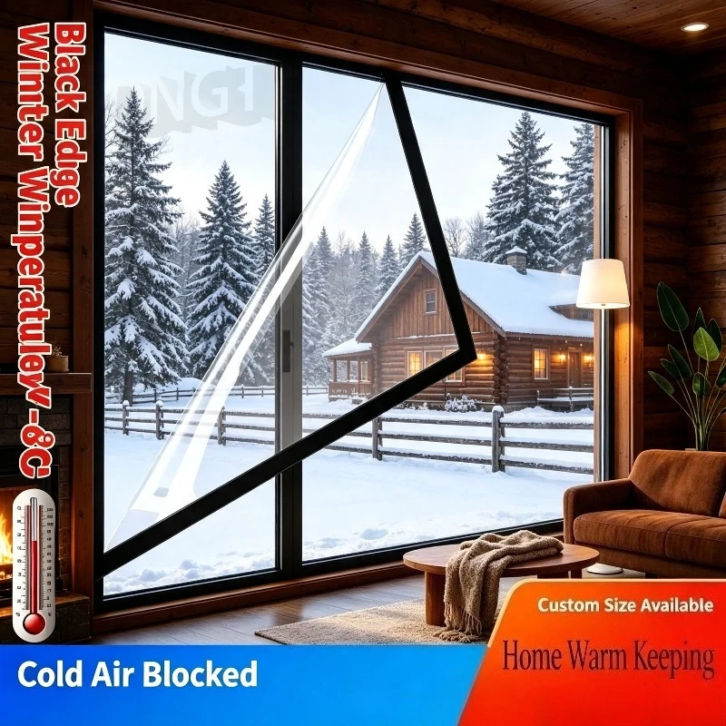 DIY Windproof Thermal Window Film Winter Cold Block Seal Sheet Reduce Heat Loss Clear Window Cover Customizable Size
